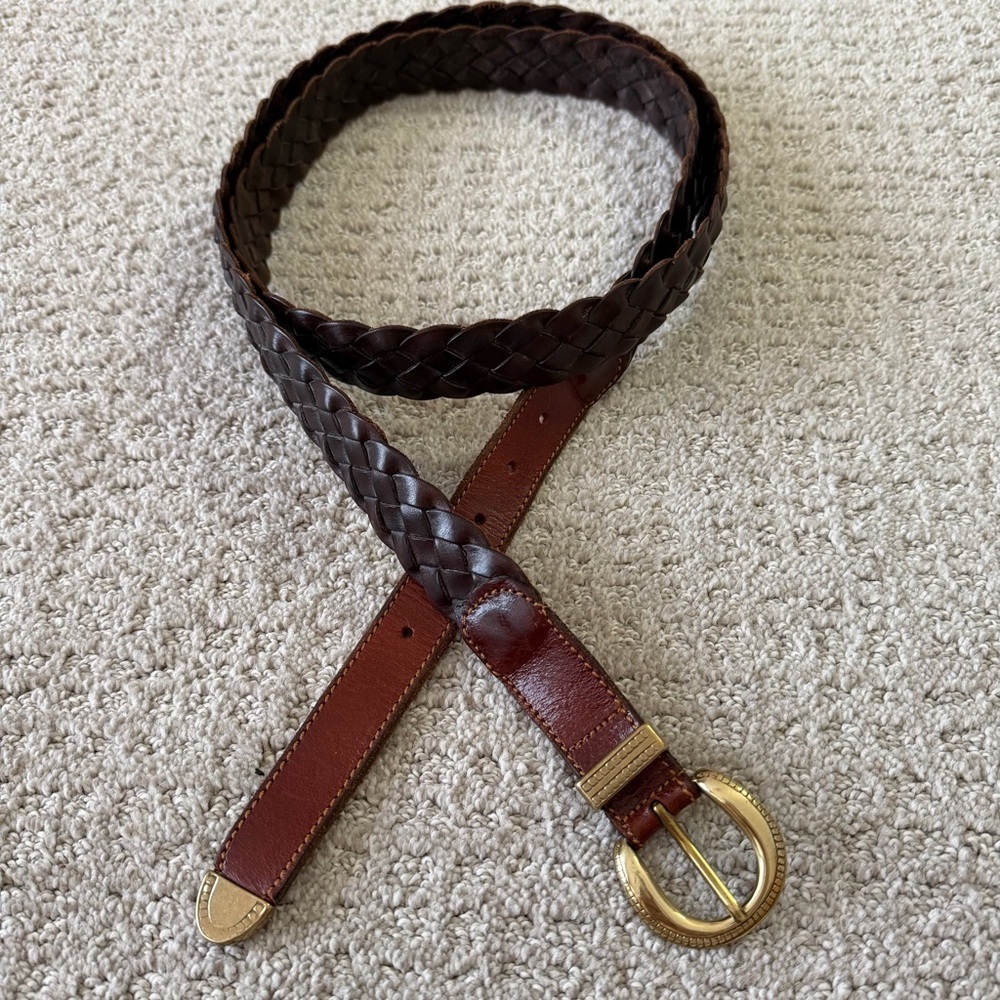 Doppia Vita Brown Braided Leather Belt Classic Modern 4XL 5XL Plus Gold Buckle